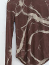 OUDE WAAG 25 Autumn and Winter Raglan Sleeve Ribbed Top OW-OW-25AW-TP07-ZHYH Brown and Gray Print